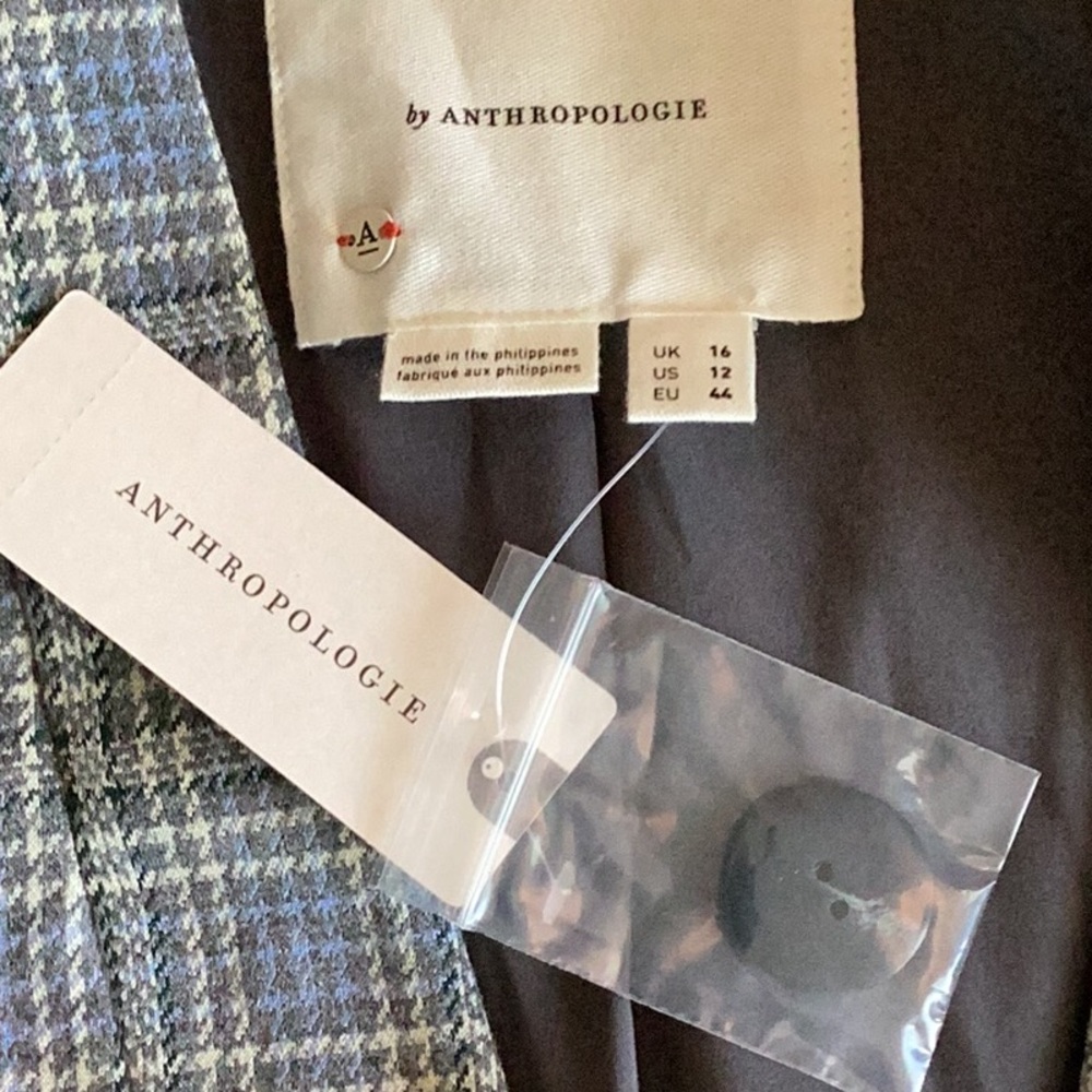 Anthropologie Tuxedo Cropped Blazer Houndstooth Sz 12 - Picture 8 of 9
